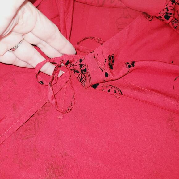 Soft Surroundings Top 3X Red Blouse Wrap Asian Han Character Ball Knot Button - Picture 10 of 14